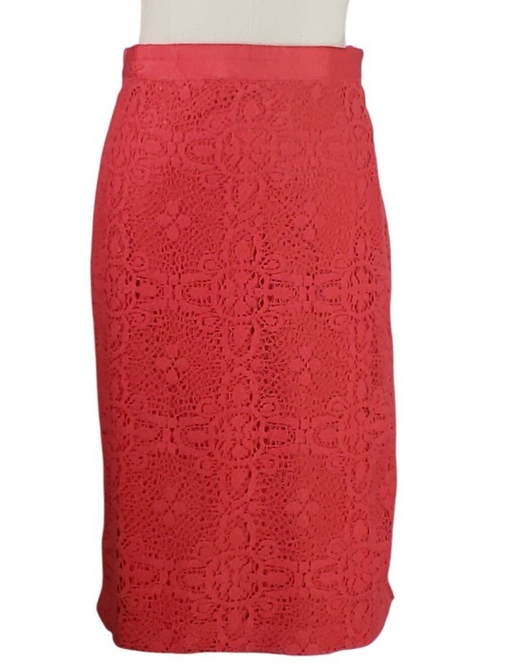 Vintage The Limited Crochet Lace Pencil Skirt 12 Coral Red Office Siren Date Fal